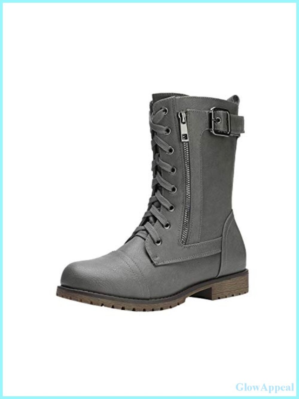 Women's Mid-Calf Combat Boots Lace-Up Side Zipper Non-Slip Memory Foam Faux